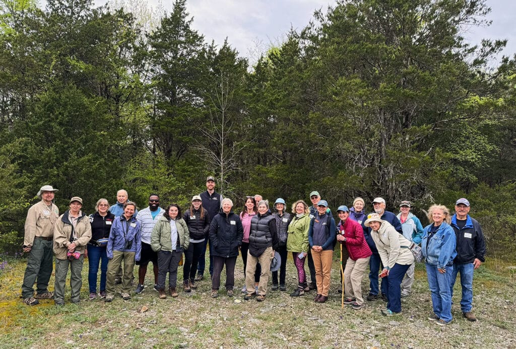 (TennGreen board & staff hike through Lamar Cedar Glades and Woodlands conservation easement, led by Jane Griffin. Photo: Jon D. B., TennGreen)