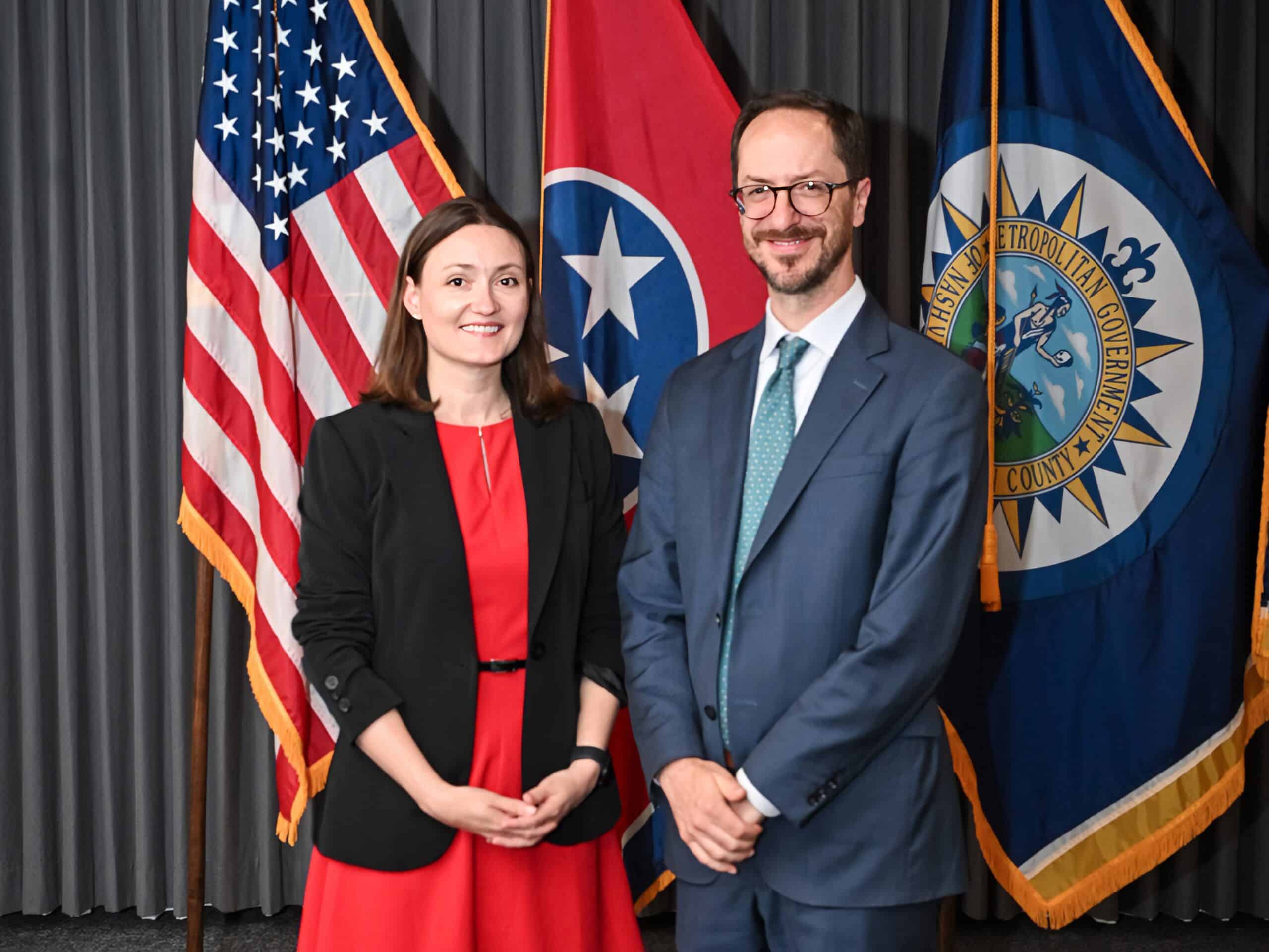 Alice Hudson Pell, Executive Director of TennGreen Land Conservancy, with Nashville Mayor Freddie O'Connell at Metro Parks Council Appointment. (Photo courtesy of Mayor's Office)