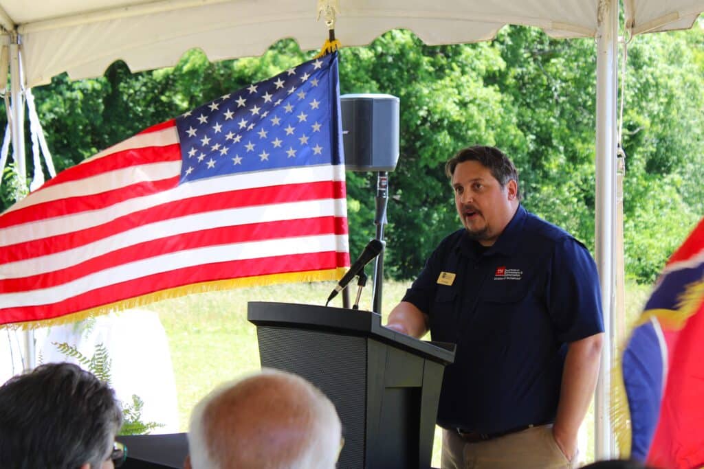 State Archaeologist Phil Hodge at Cardwell Mountain State Archaeological Park Dedication